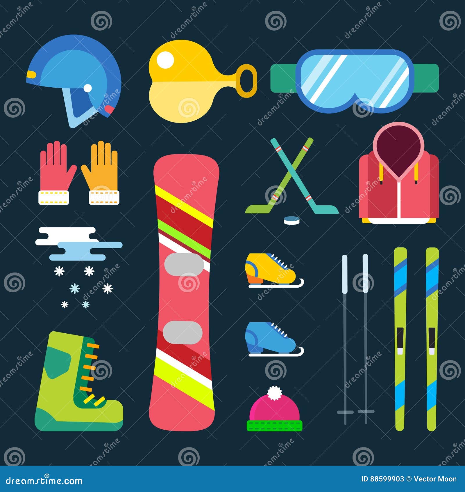 winter sport  icons set game  ski snowboarding clothes helmet glove boots  item  