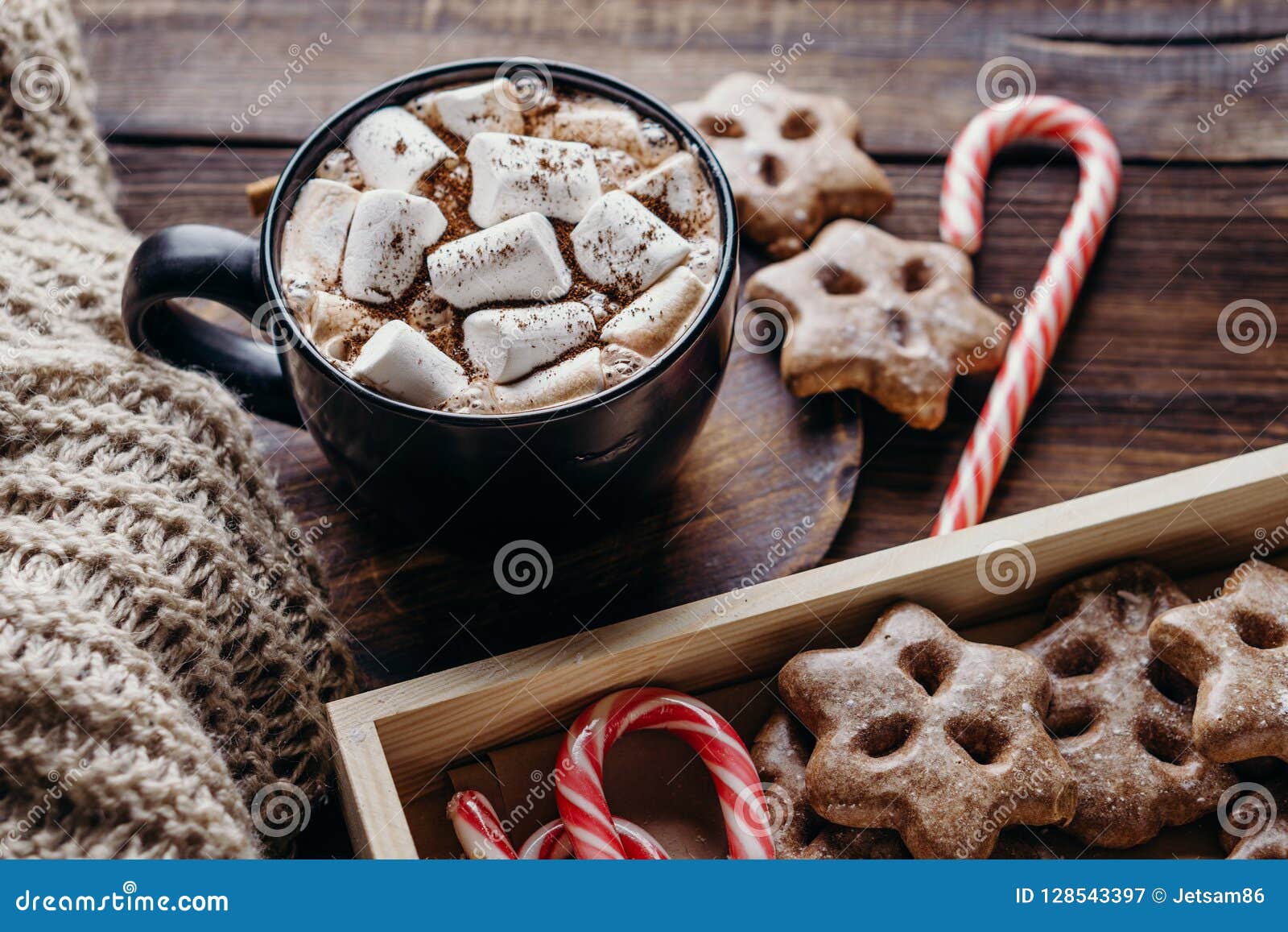 Hot Chocolate, Winter Sweets and Knitted Blanket Stock Image - Image of ...
