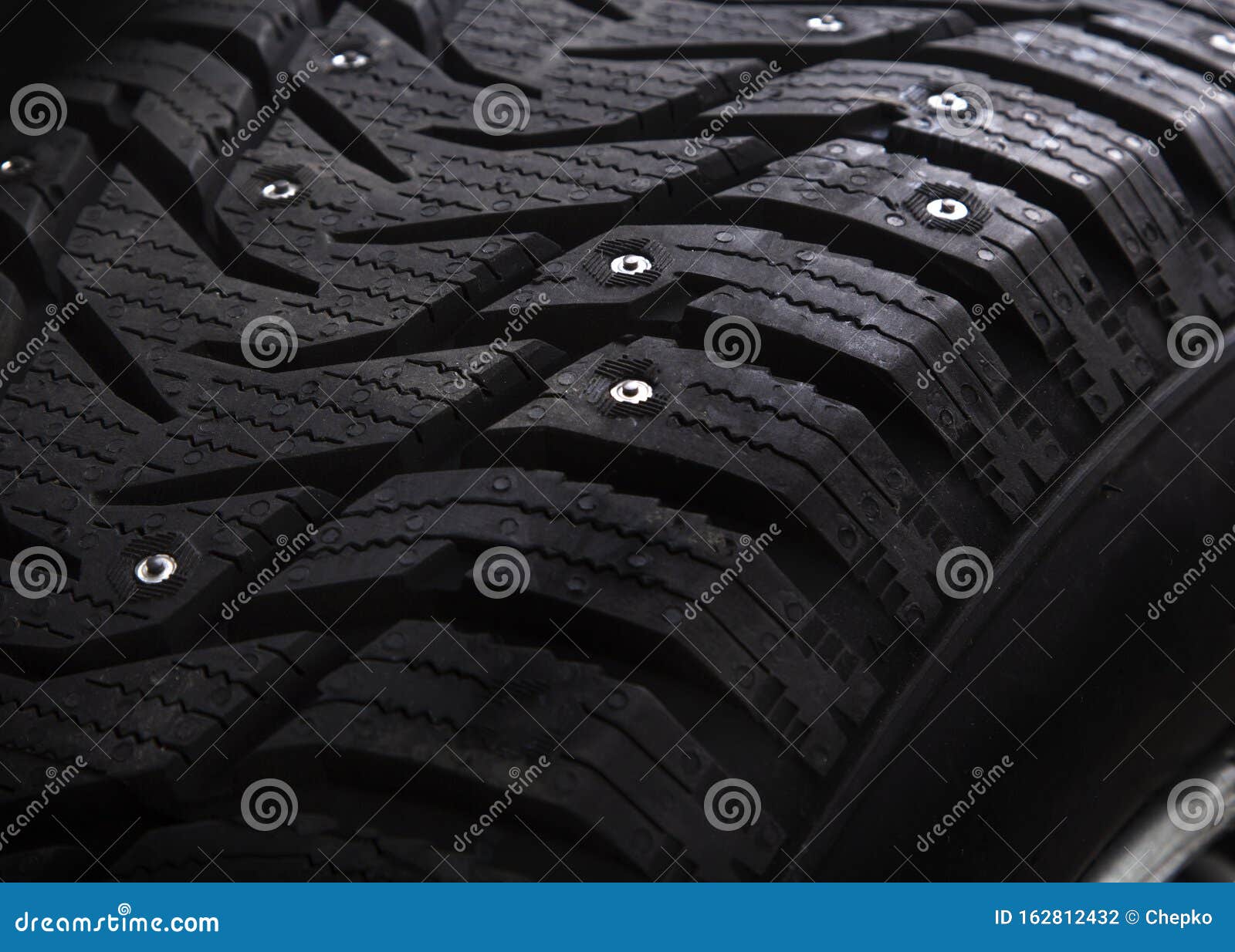 Winter Studded Car Tire With Snow Spikes Stock Photo Image of handling, drive 162812432