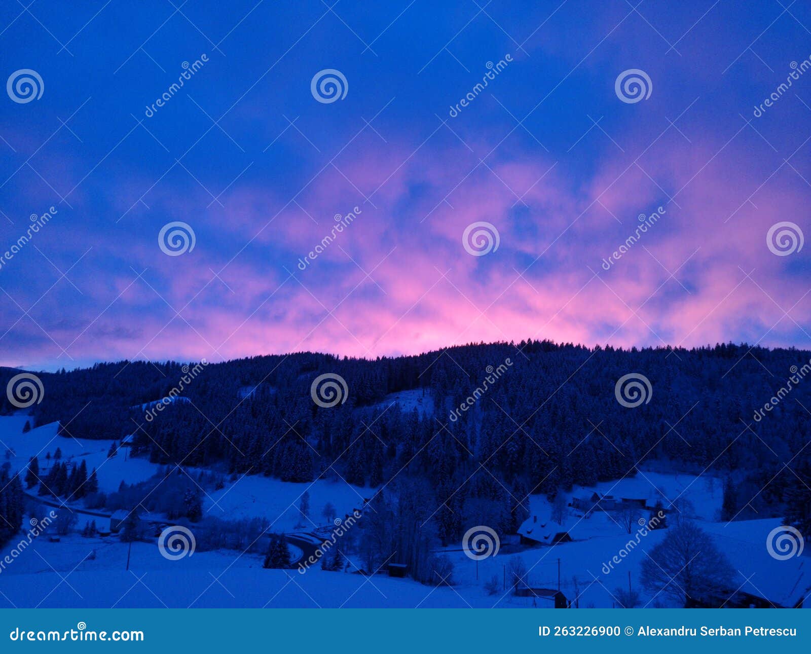 Winter Sunset Over the Mountains, Black Forest Stock Photo Image of
