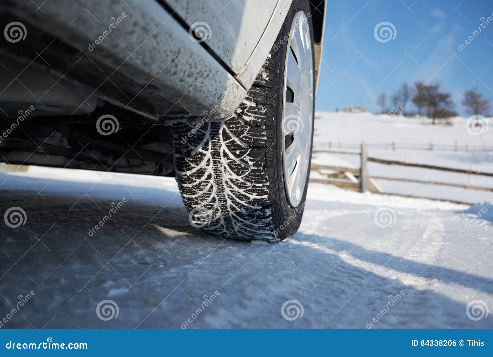 Winter tire in snow. stock photo. Image of cold, texture 84338206