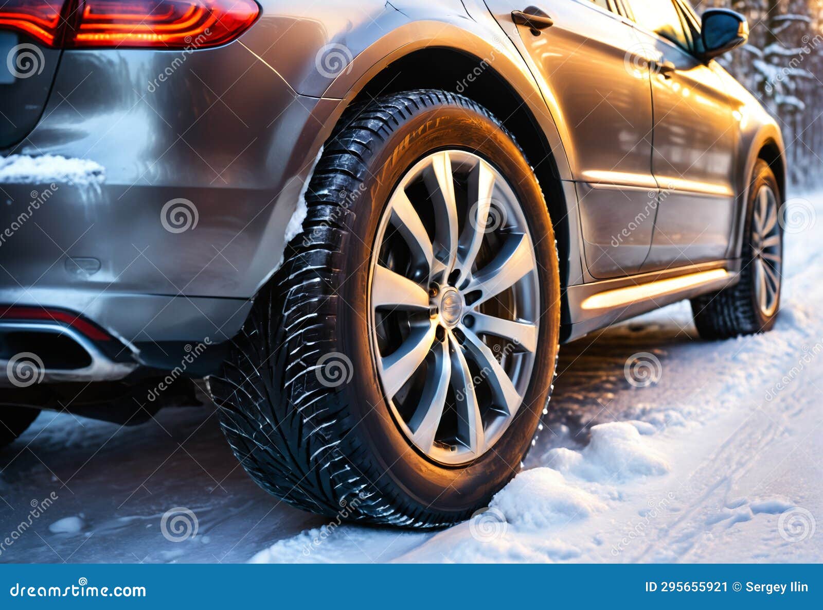 Winter Tires on a Car in Snow. Generative AI Stock Illustration