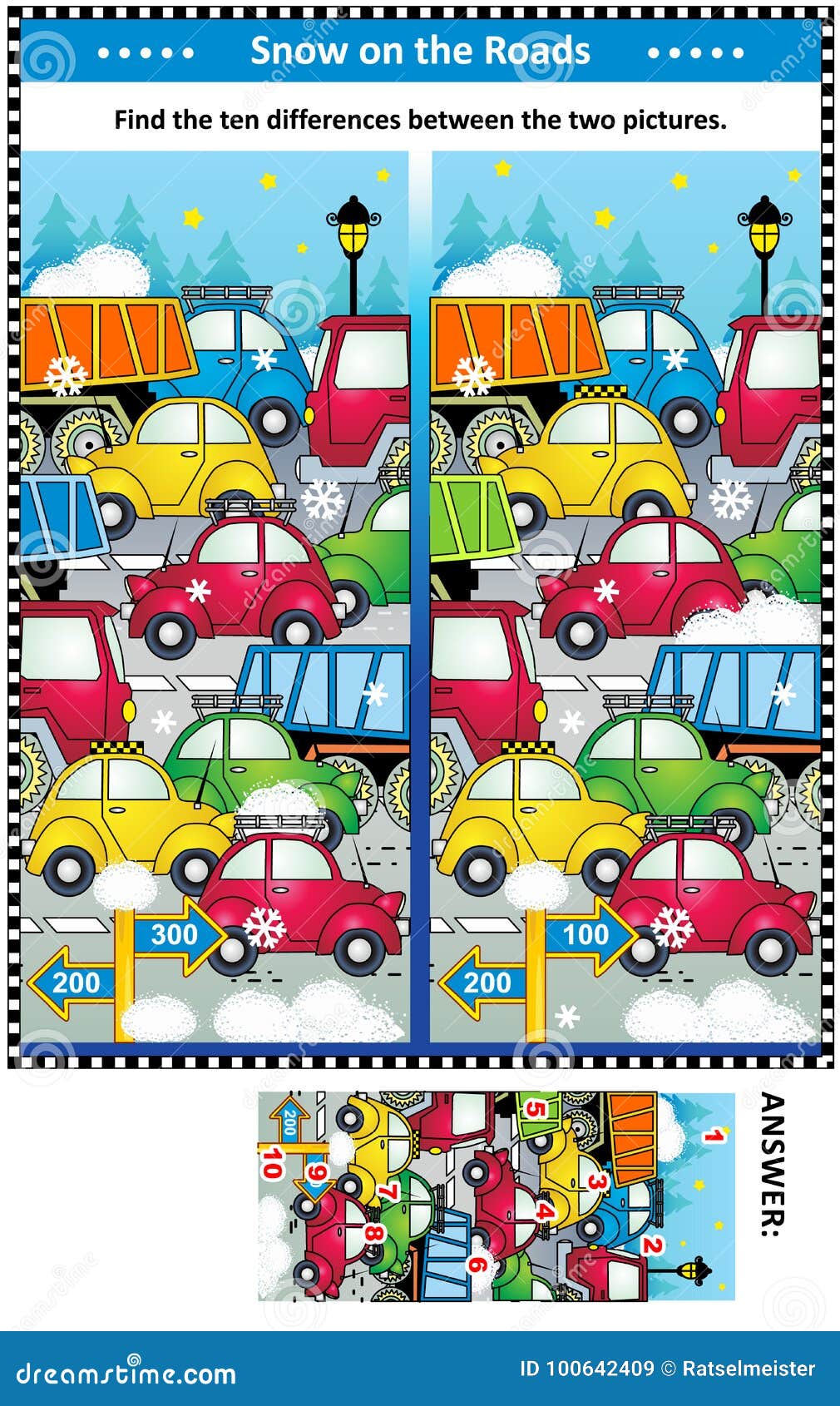 winter traffic jam find the differences picture puzzle