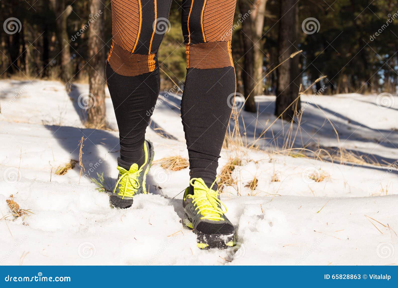 Winter Trail Running: Man Takes A Run On A Snowy Mountain ...