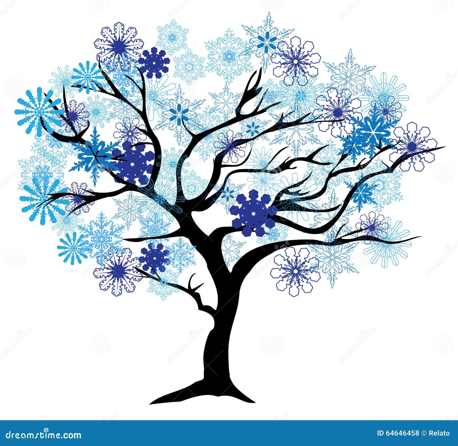 Download Winter Tree stock vector. Illustration of design, snowflake - 64646458