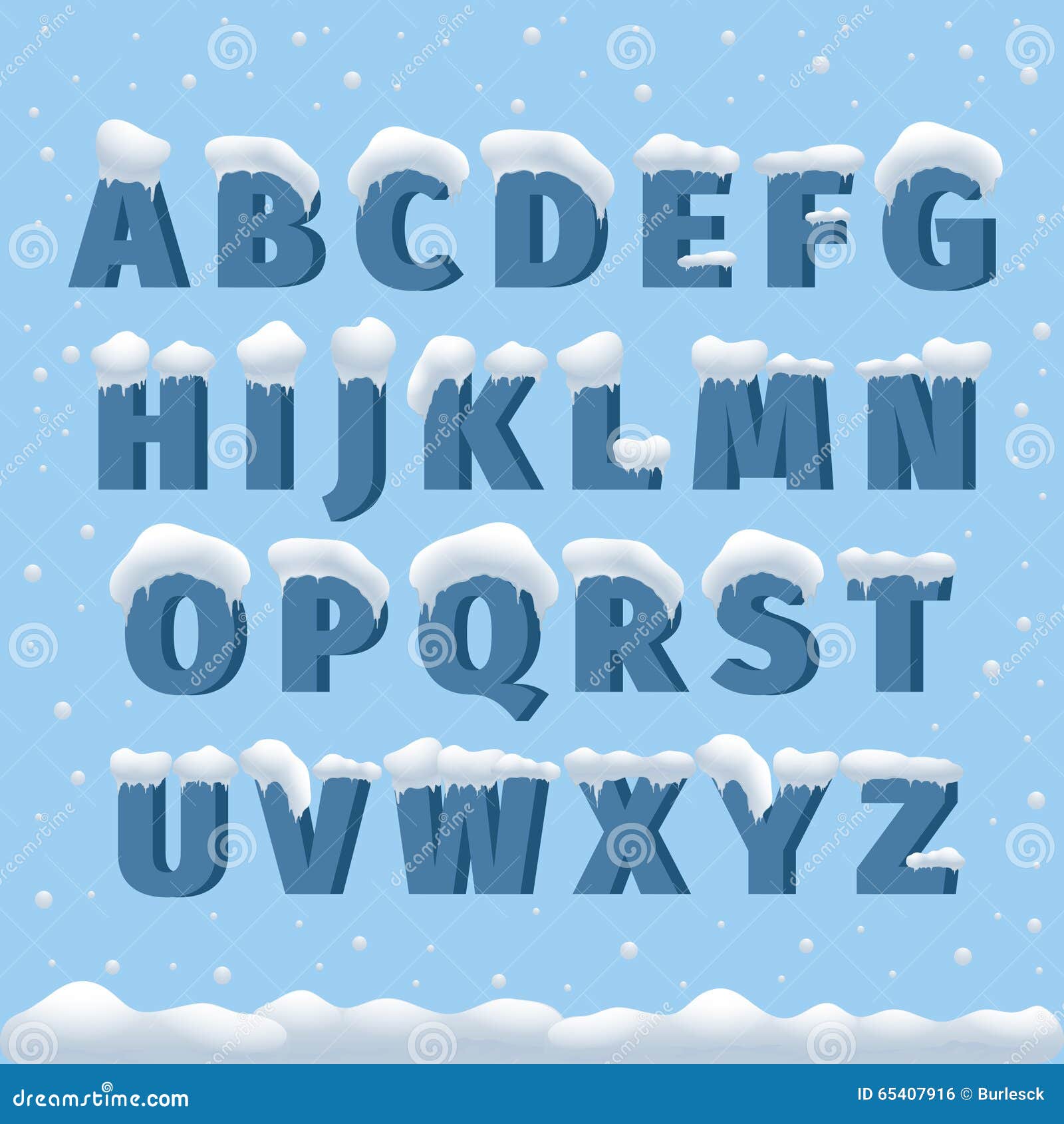 winter  alphabet with snow