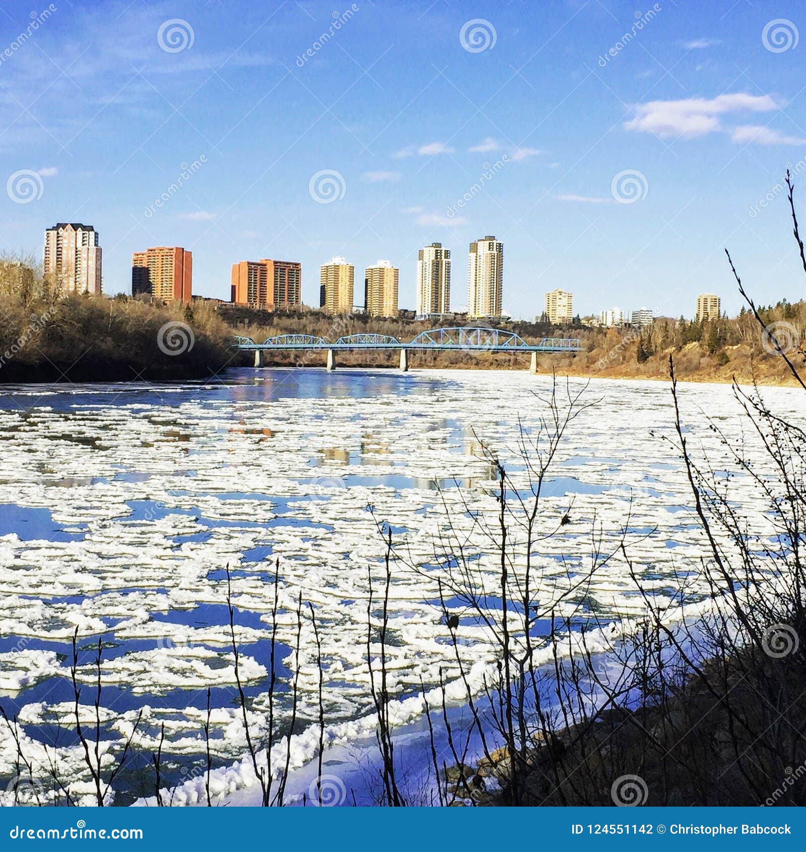 Winter Views of Edmonton Along the North Saskatchewan River Stock Photo