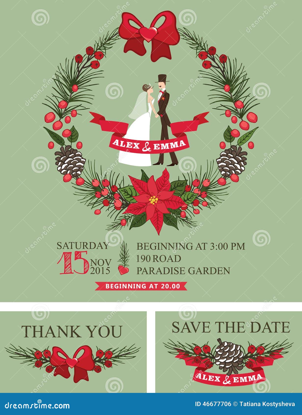 https://thumbs.dreamstime.com/z/winter-wedding-invitation-retro-bride-groom-vintage-christmas-wreath-border-cartoon-couple-style-vintage-vector-46677706.jpg