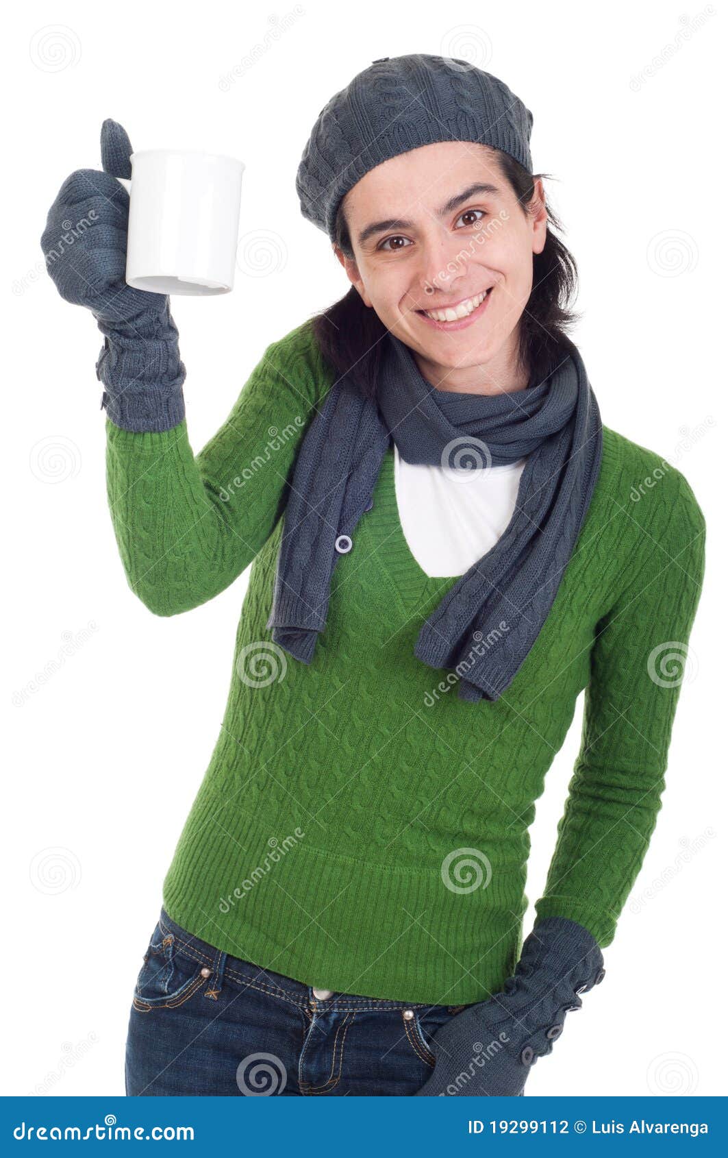 Winter woman holding mug stock photo. Image of attractive - 19299112