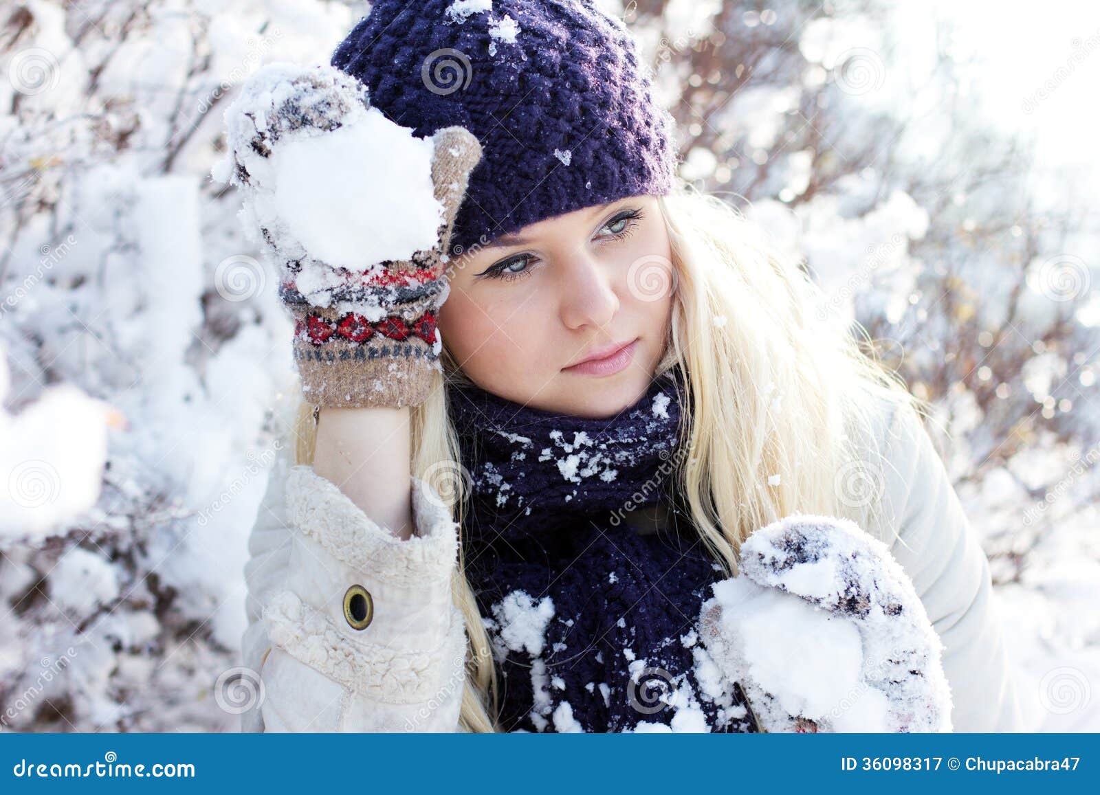 Winter Woman Playing with Snow Stock Image - Image of gloves, fashion ...