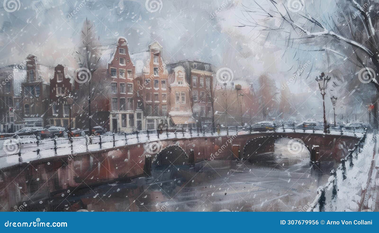 winter wonderland: serene frozen gracht painting in charming amsterdam