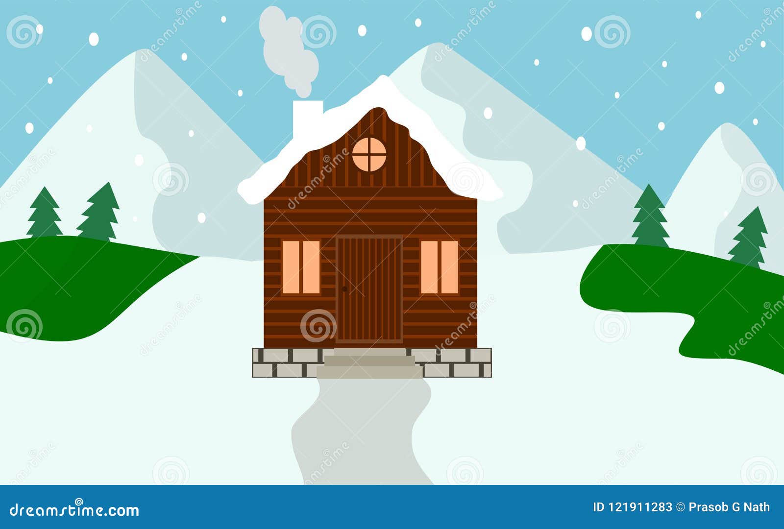 Download Winter Wooden House Snow Forest Mountains Flat Vector ...