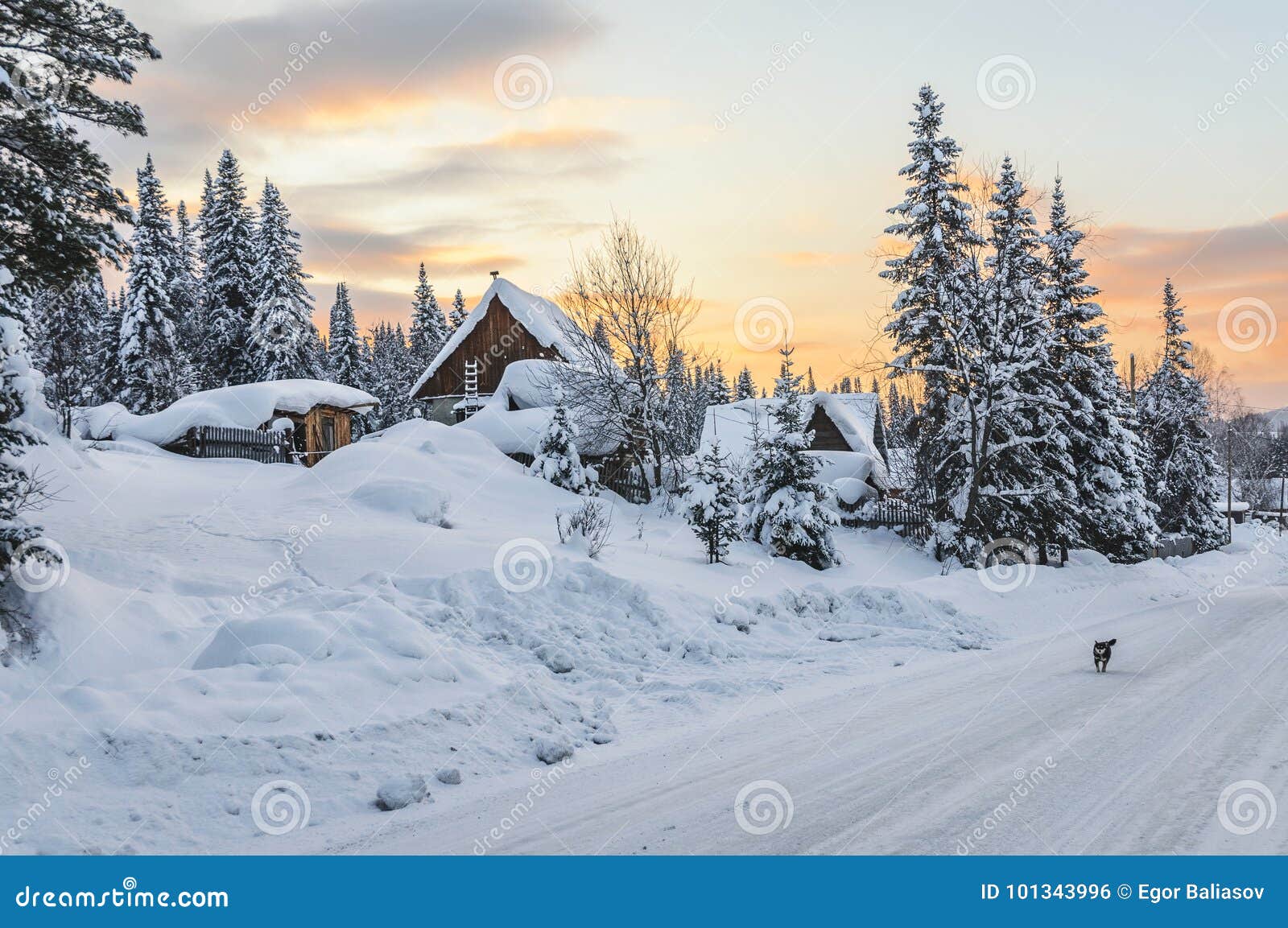 Winterabend Im Sibirischen Dorf Stockfoto Bild Von Winterabend Dorf