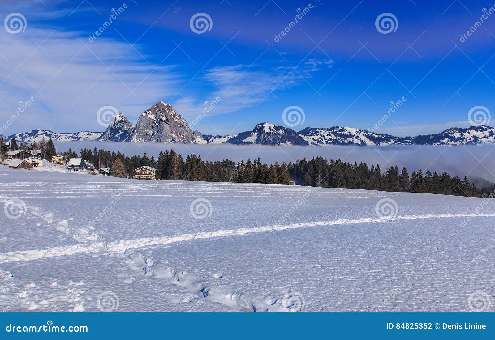 wintertime view in the village of stoos, switzerland