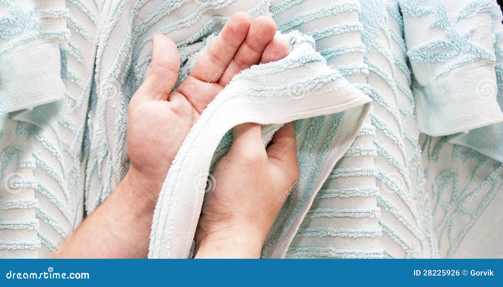 Wipe of Hands a Terry Blue Towel Stock Photo Image of background