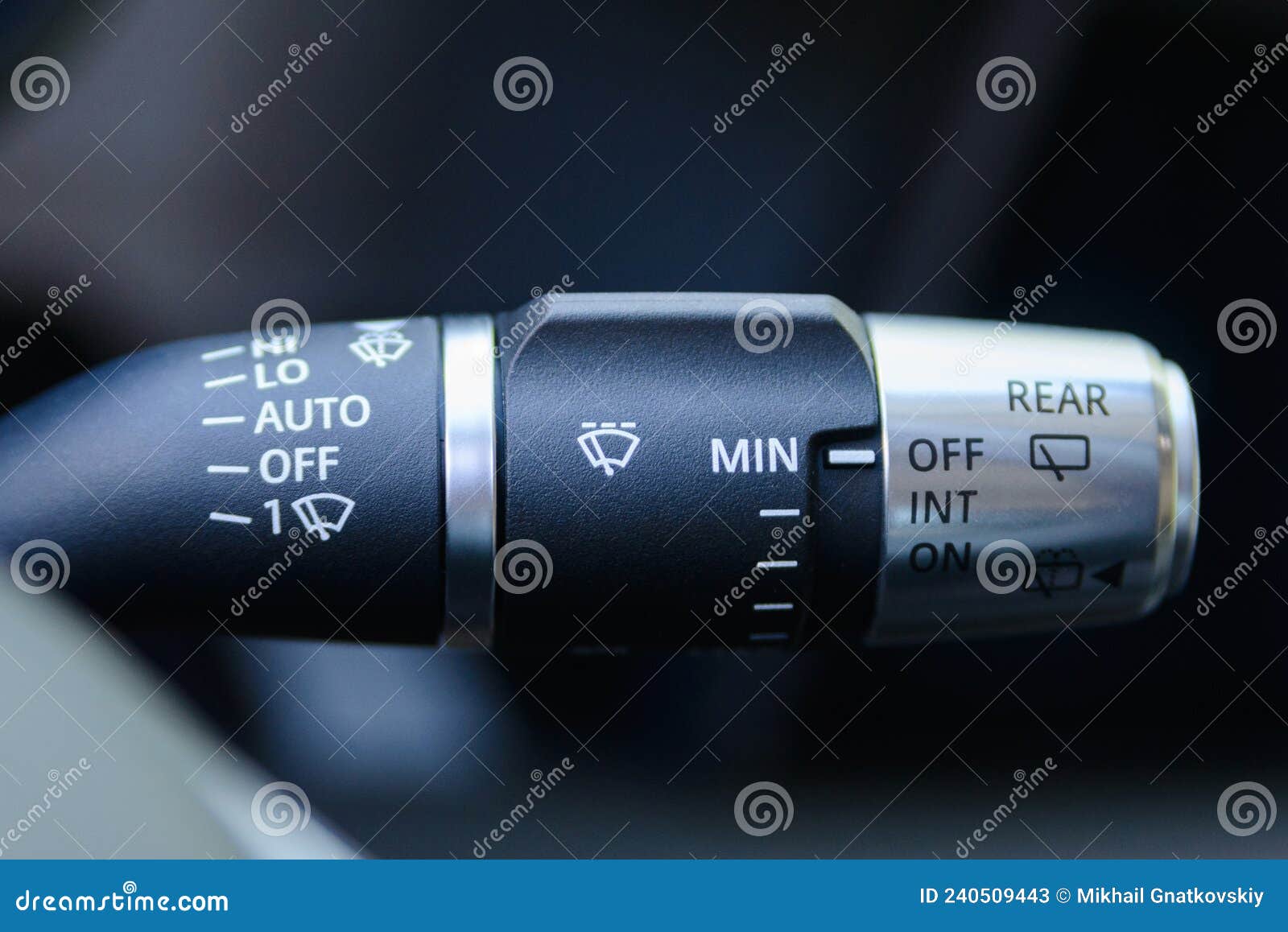 Wipers Control. Modern Car Interior Detail. Adjusting Speed of Screen