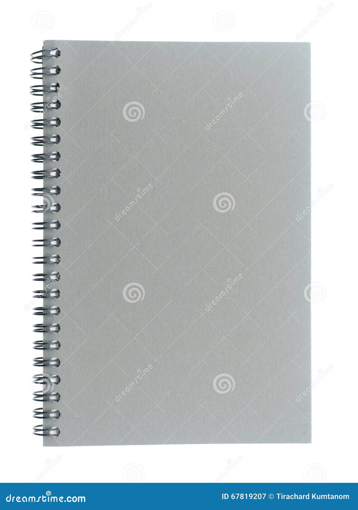 Wire bound or spiral bound sketchbook made from grey board isolated on white background.