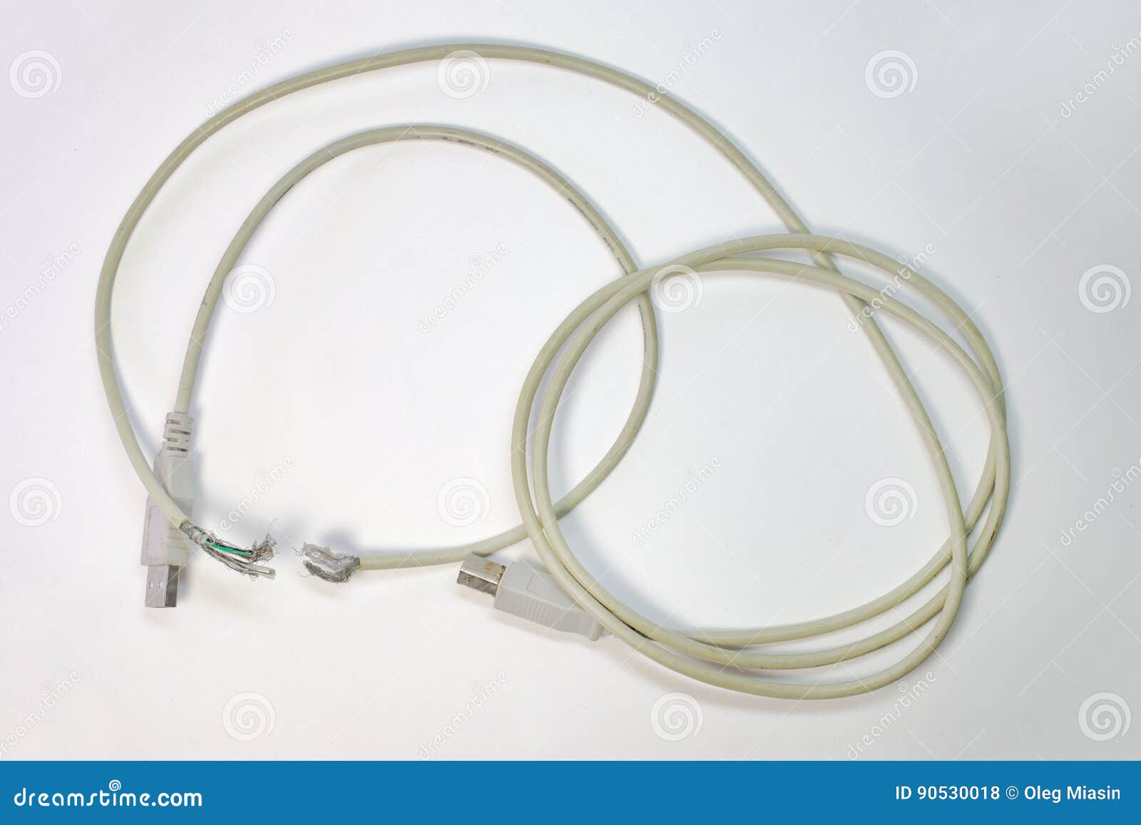 Wire Break in the Middle of Usb Cable. Sticking Out the Wiring Stock