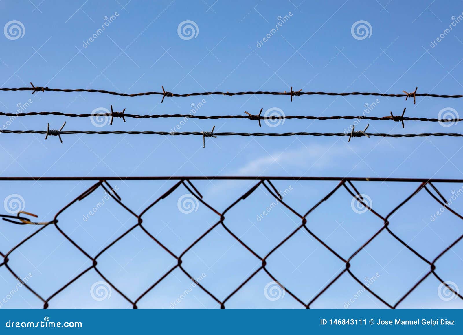 Wire Fence with a Blue Sky with Clouds Stock Image Image of barrier