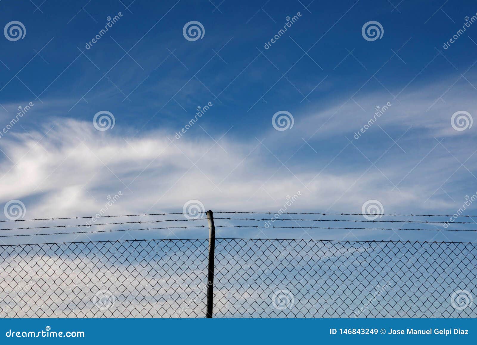Wire Fence with a Blue Sky with Clouds Stock Image Image of freedom