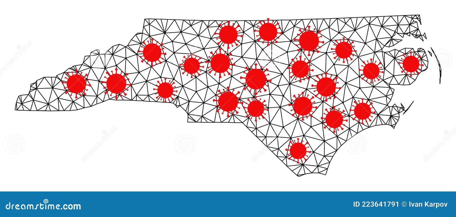 Wire Frame Polygonal Map of North Carolina State with Red Infection