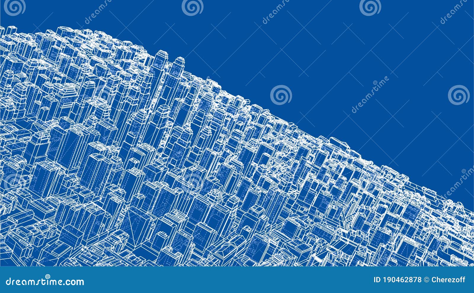 wire-frame twisted city, blueprint style