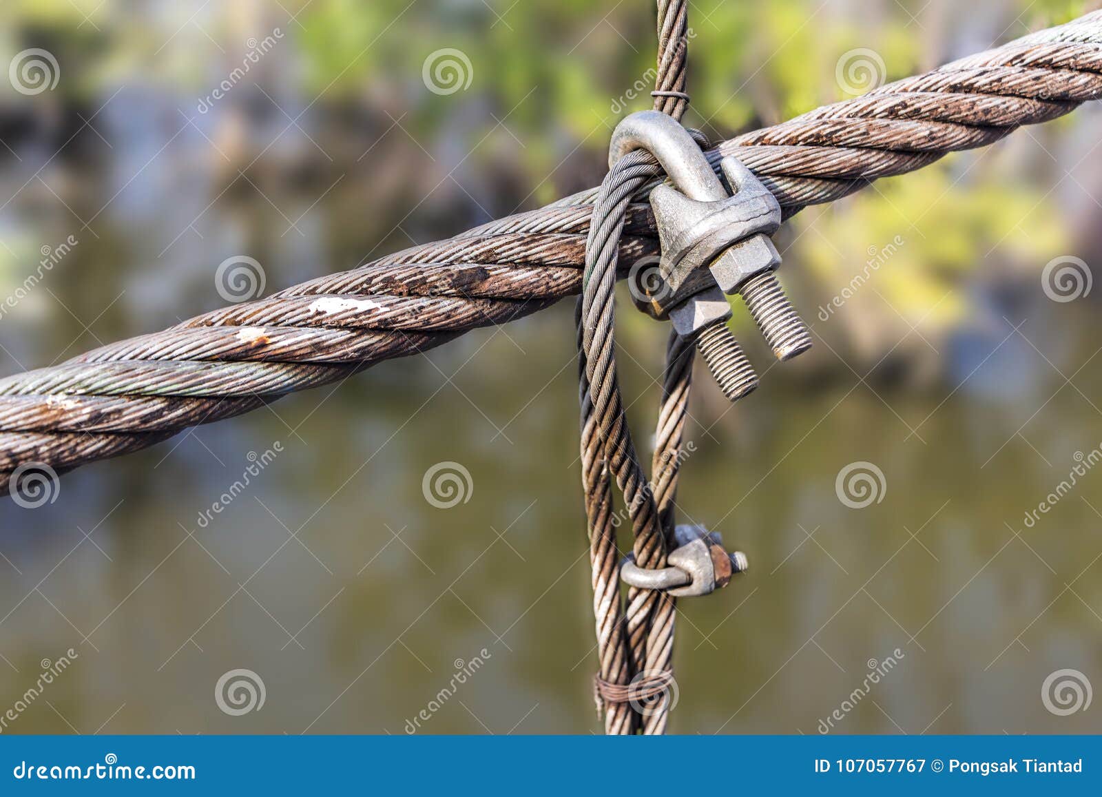 Wire Rope Clamps and Rusty Steel Ropes. Stock Image - Image of