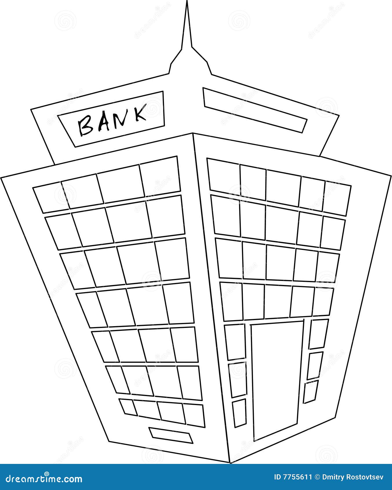 Line Drawing Bank Building Stock Illustration 1484147348