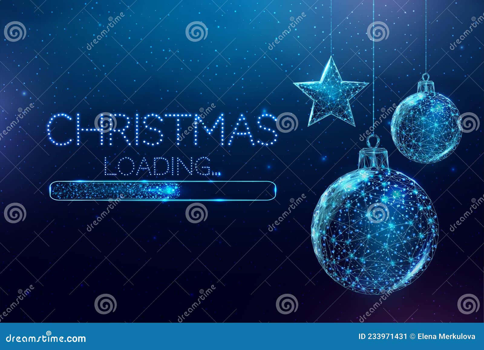 wireframe christmas toys and loading bar, low poly style. merry christmas and new year banner.