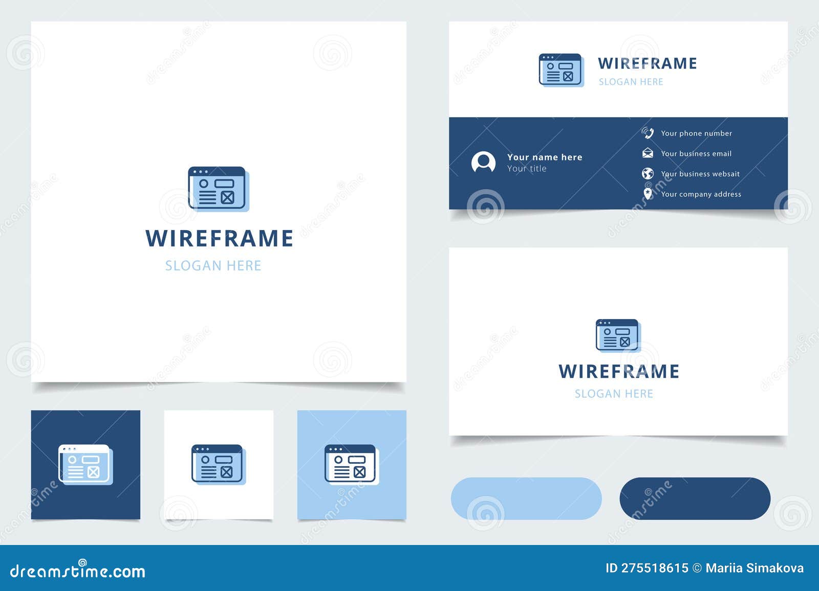 Wireframe Logo Design with Editable Slogan. Branding Book and Business Wireframe Logo Design with Editable Slogan. Branding Book and Business
