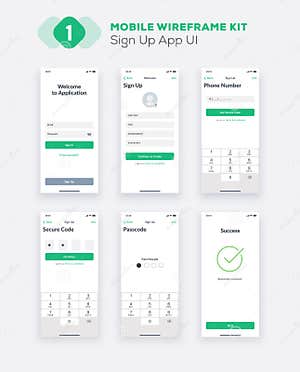 Wireframe UI Kit For Smartphone Mobile App UX Design New OS Sign Up 