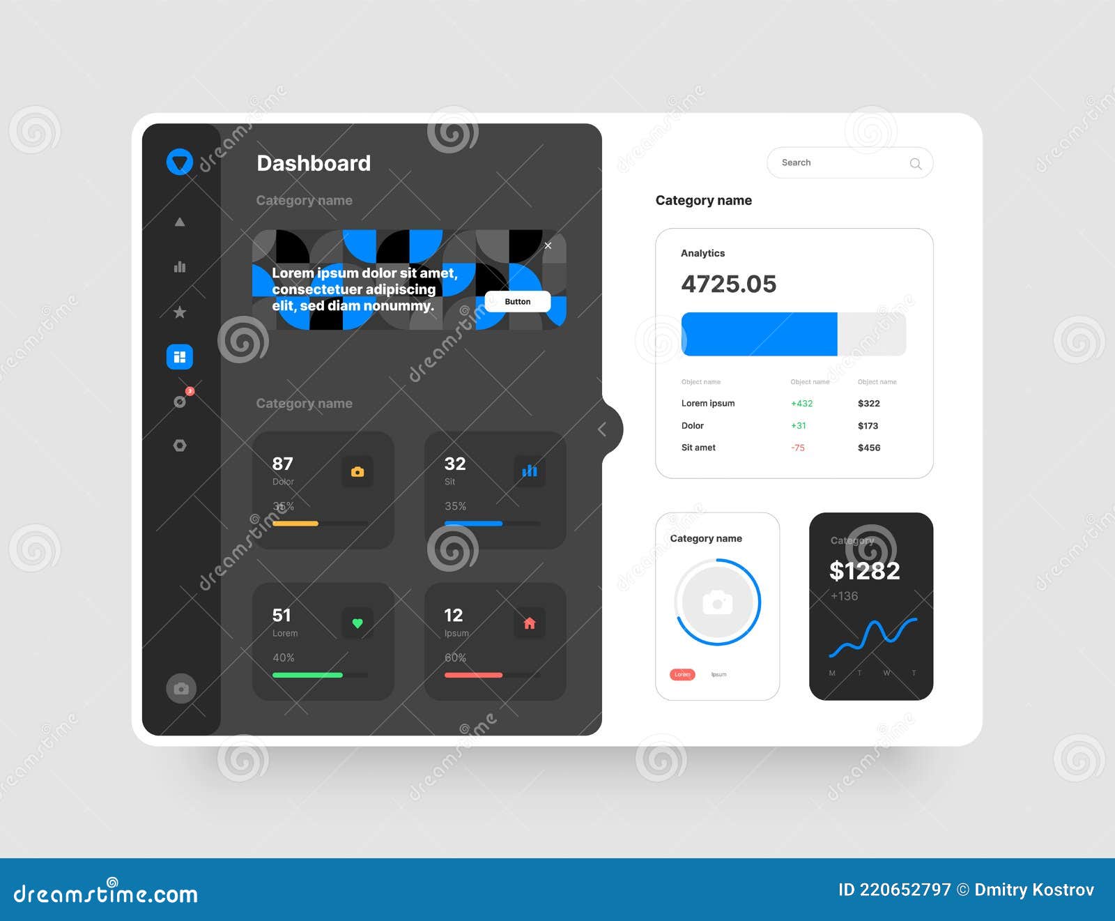 Wireframes Screens. Dashboard UI and UX Kit Design. Stock Vector ...