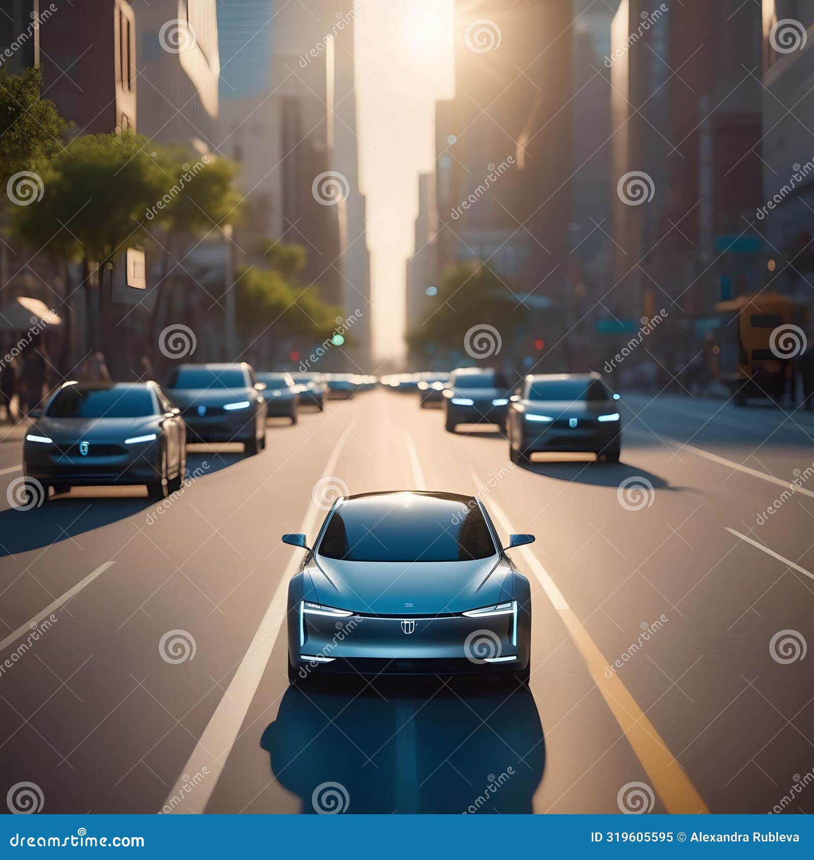 Wireless Car Charging while Driving. Electric Car Driving on Highway