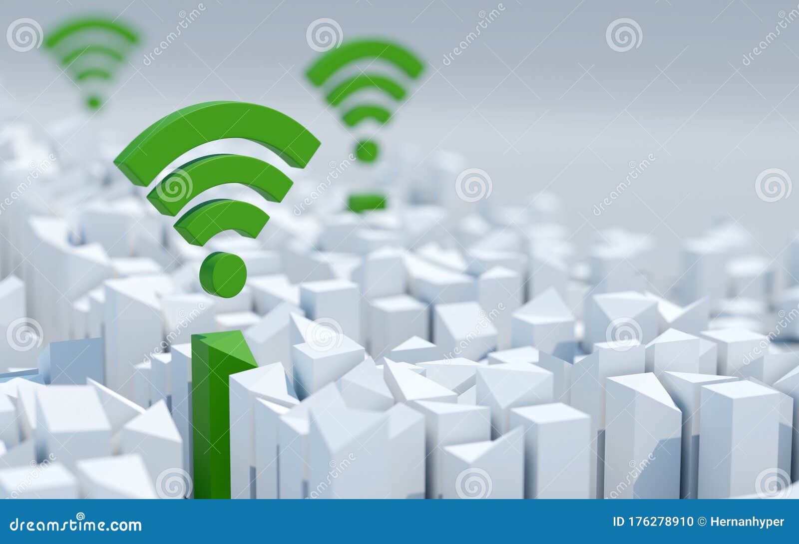 wireless connectivity in urban environment. modern, smart city concept. digital 3d render.