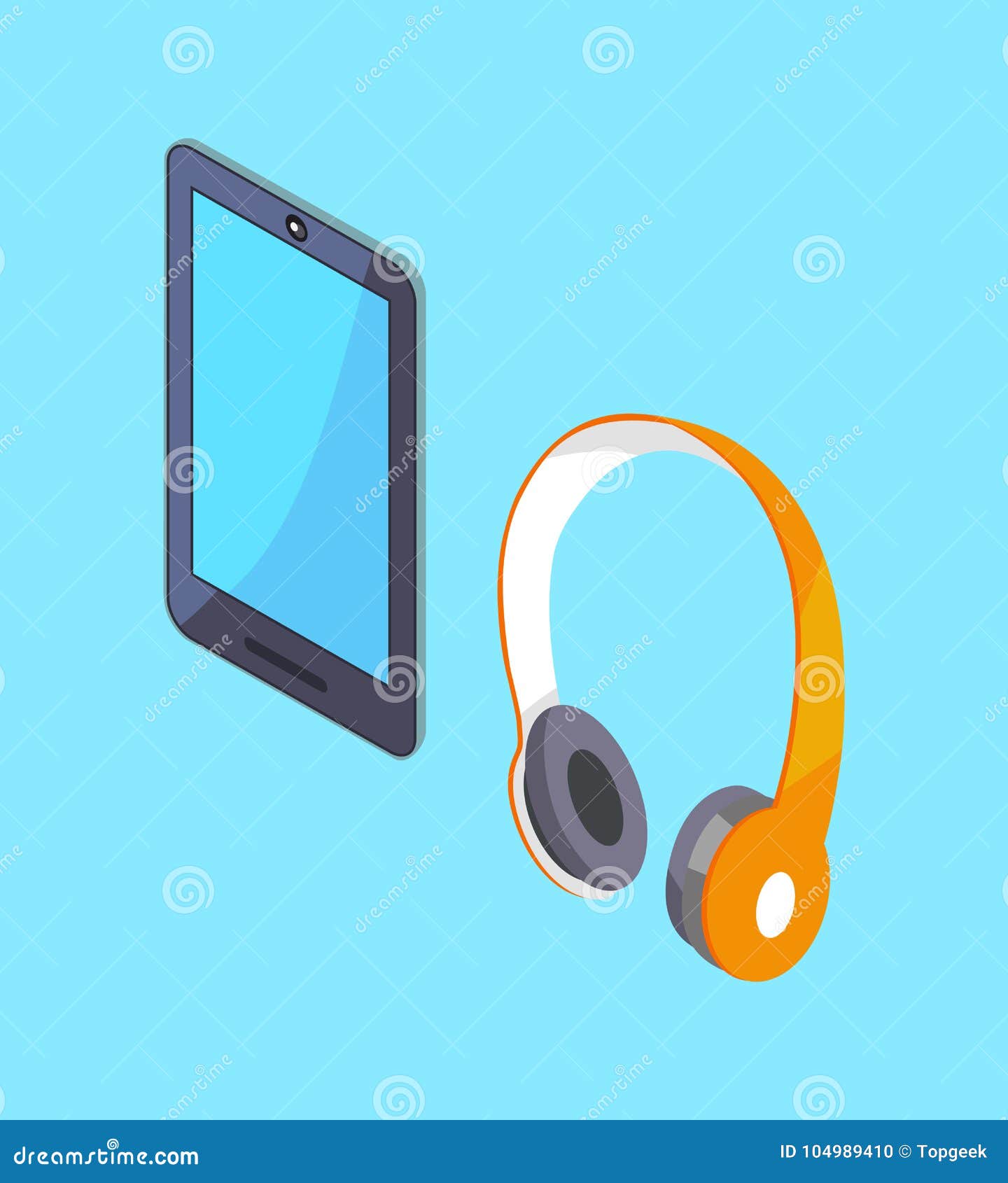 Wireless Headphones and Tablet Vector 3D Icons Stock Vector