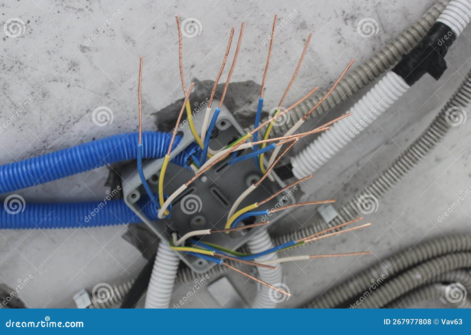 Wires in the junction box stock photo. Image of line 267977808