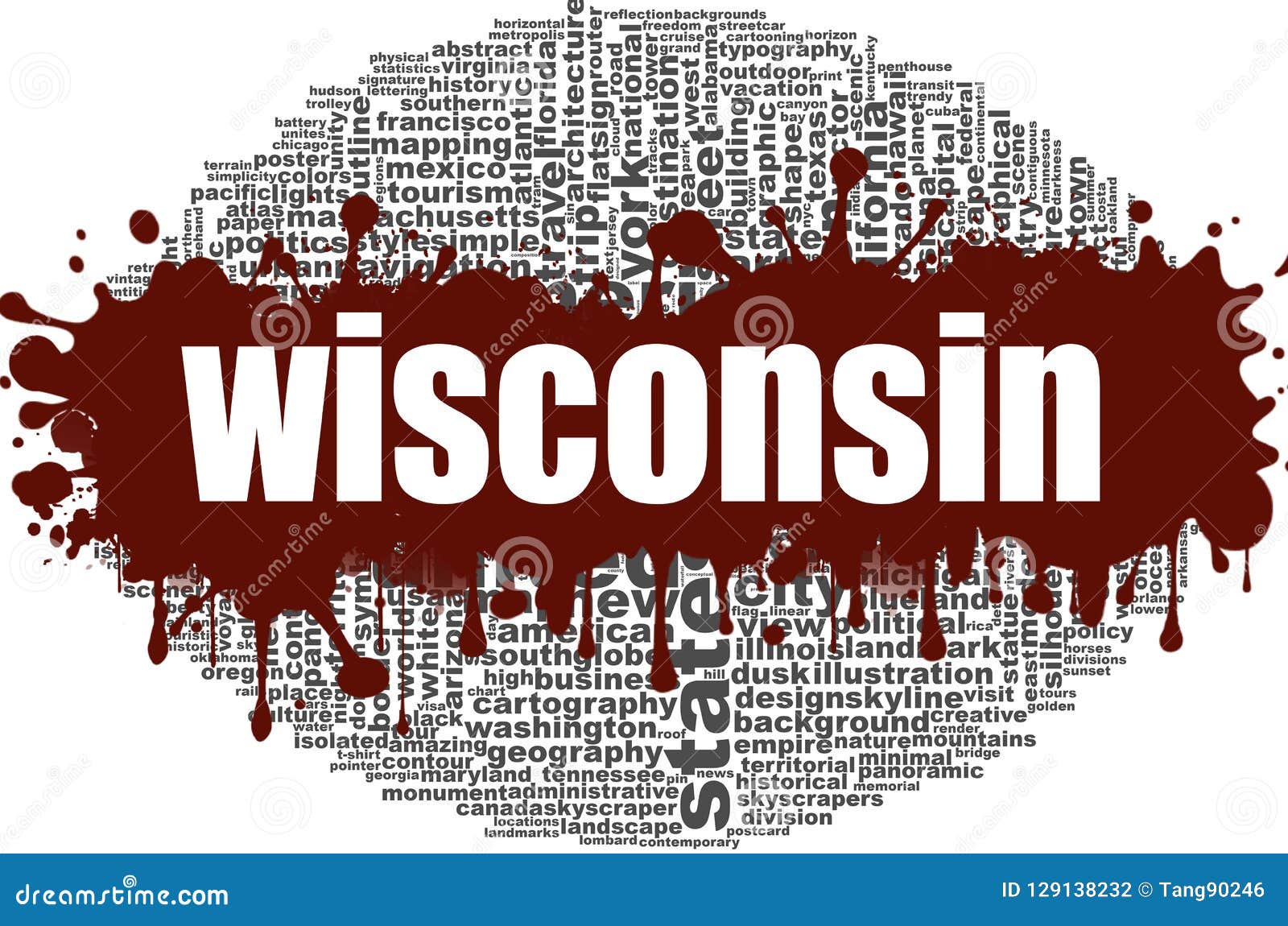 Wisconsin Word Cloud Design Stock Illustration Illustration of state