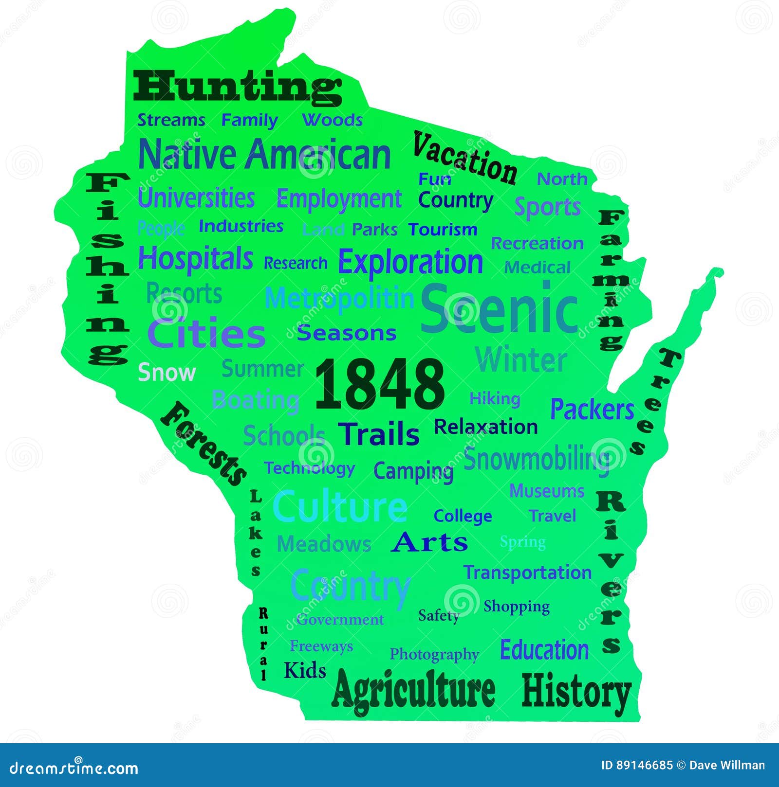Wisconsin Word Cloud stock illustration. Illustration of hunting 89146685
