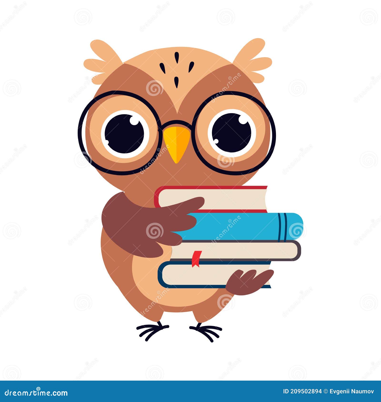 Wise Brown Owl, Cute Bird Teacher Cartoon Character with Stack of Books  Vector Illustration Stock Vector - Illustration of literature, student:  209502894