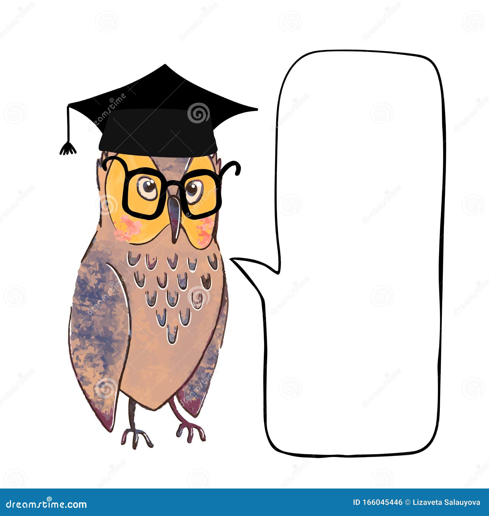 wise owl in graduate cap and speach buble