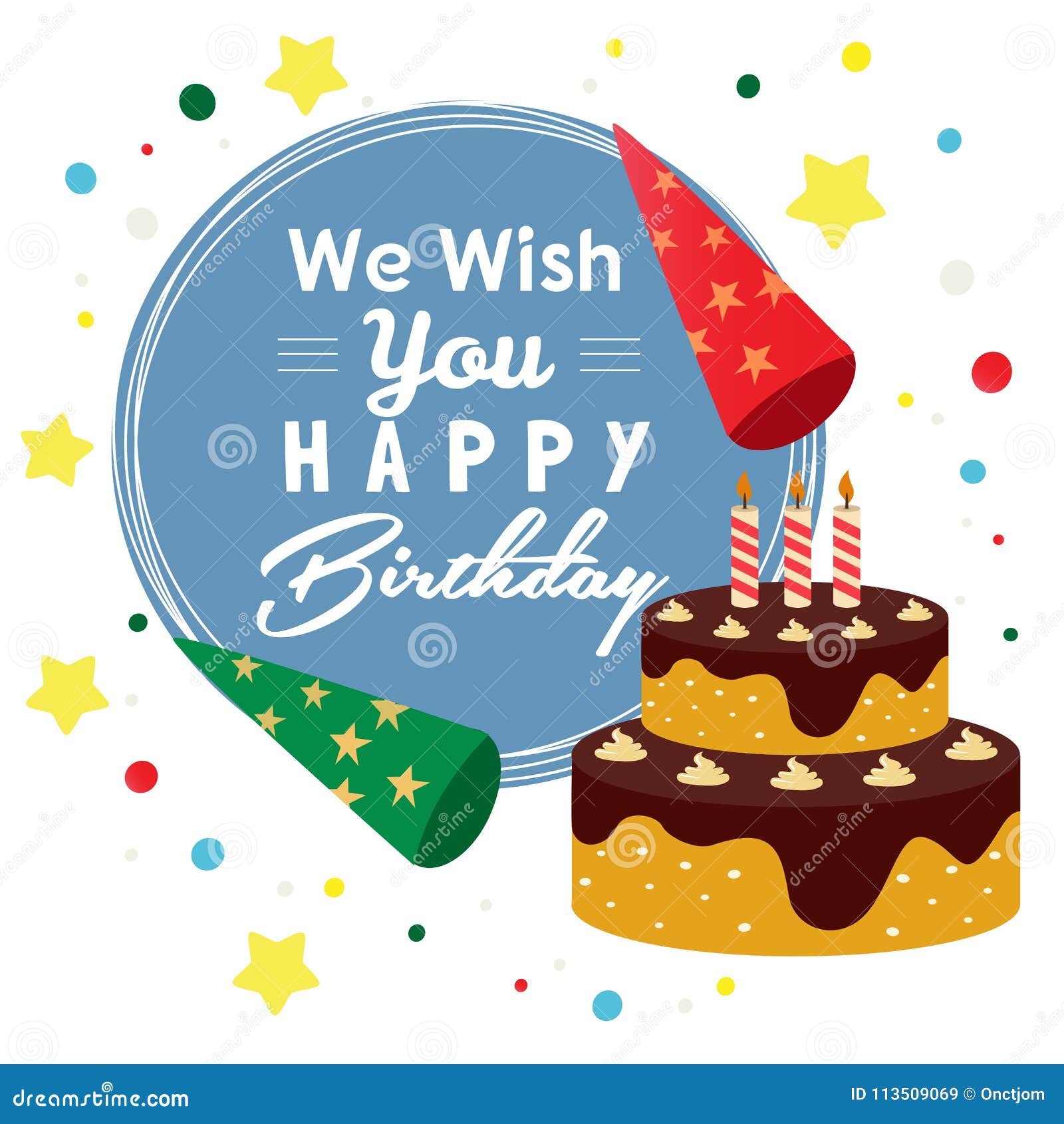 Wish You Happy Birthday with Cake in Flat Style Stock Vector ...