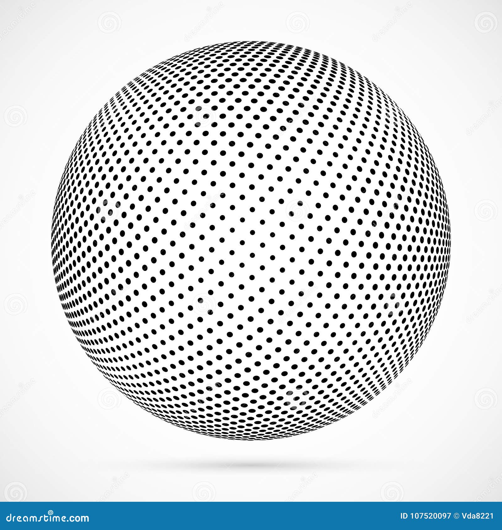 Wit 3D vector halftone gebied Gestippelde sferische achtergrond Embleemmalplaatje met schaduw Cirkelpunten op de witte achtergrond worden geïsoleerd die