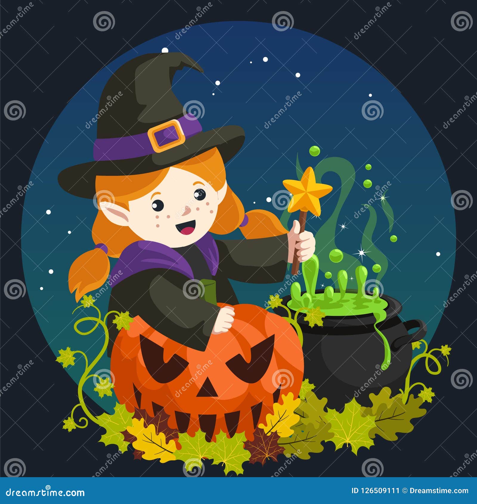 Witch Brewing Potion with Magic Wand Stock Illustration Illustration