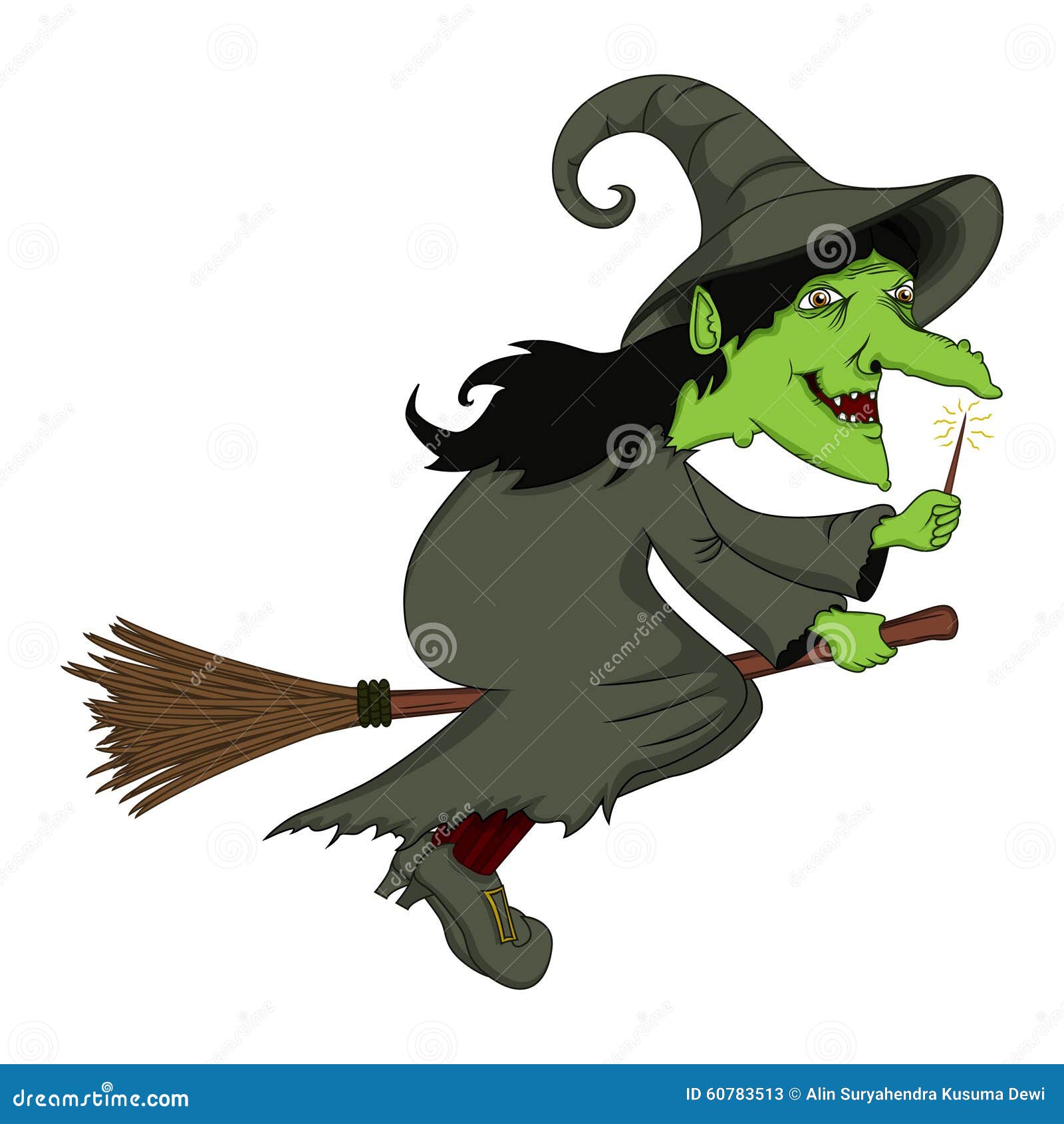 Witch Flying on a Broom Cartoon Stock Vector - Illustration of outside,  magical: 60783513