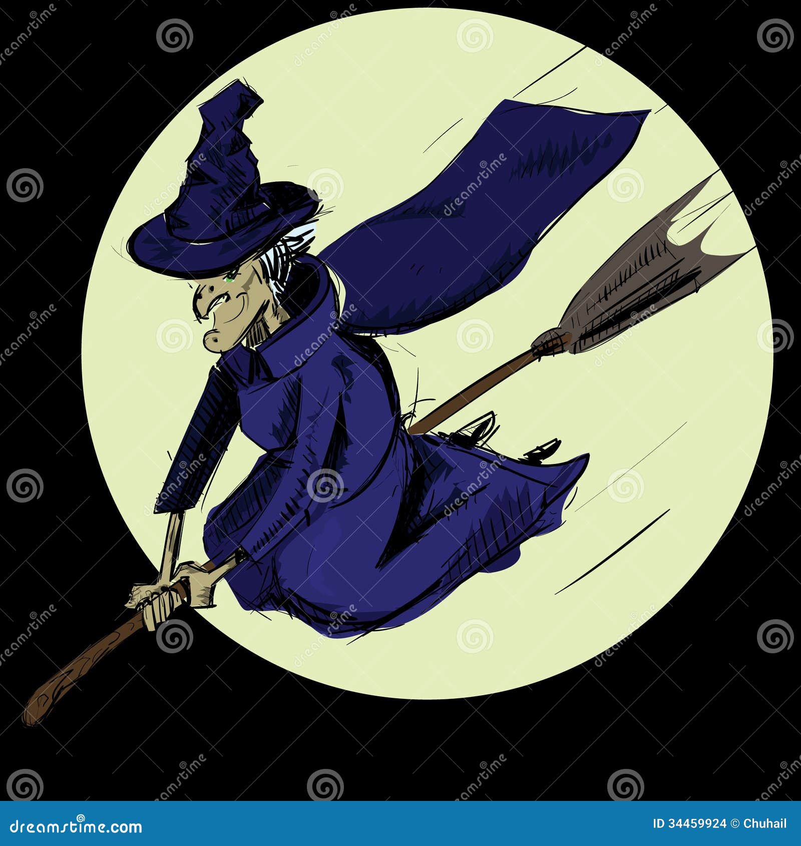 Witch flying on the broom stock vector. Illustration of ...