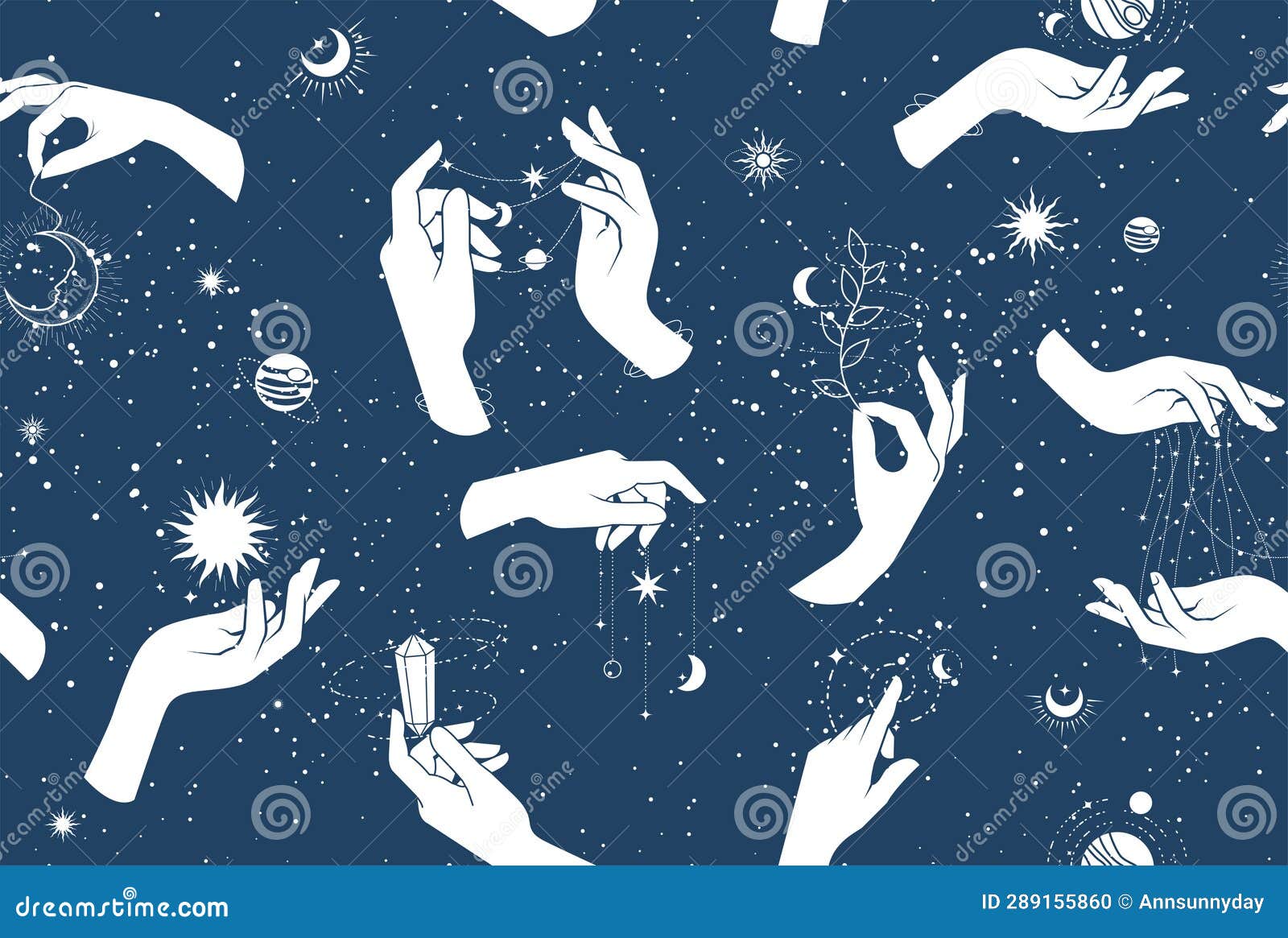 witch hands, magic tarot seamless pattern, wizardry and fortune-telling, sorcery and witchcraft background, magic spells