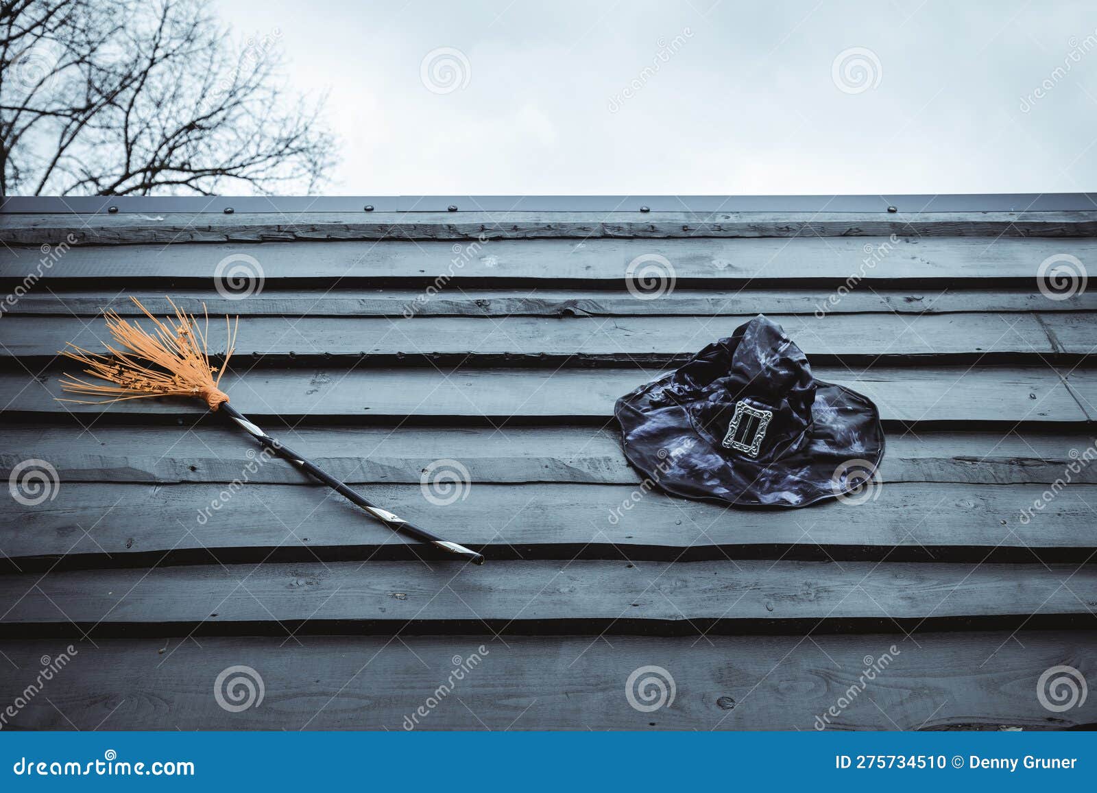 Witch Hat Decoration for Halloween on a Roof Stock Photo Image of