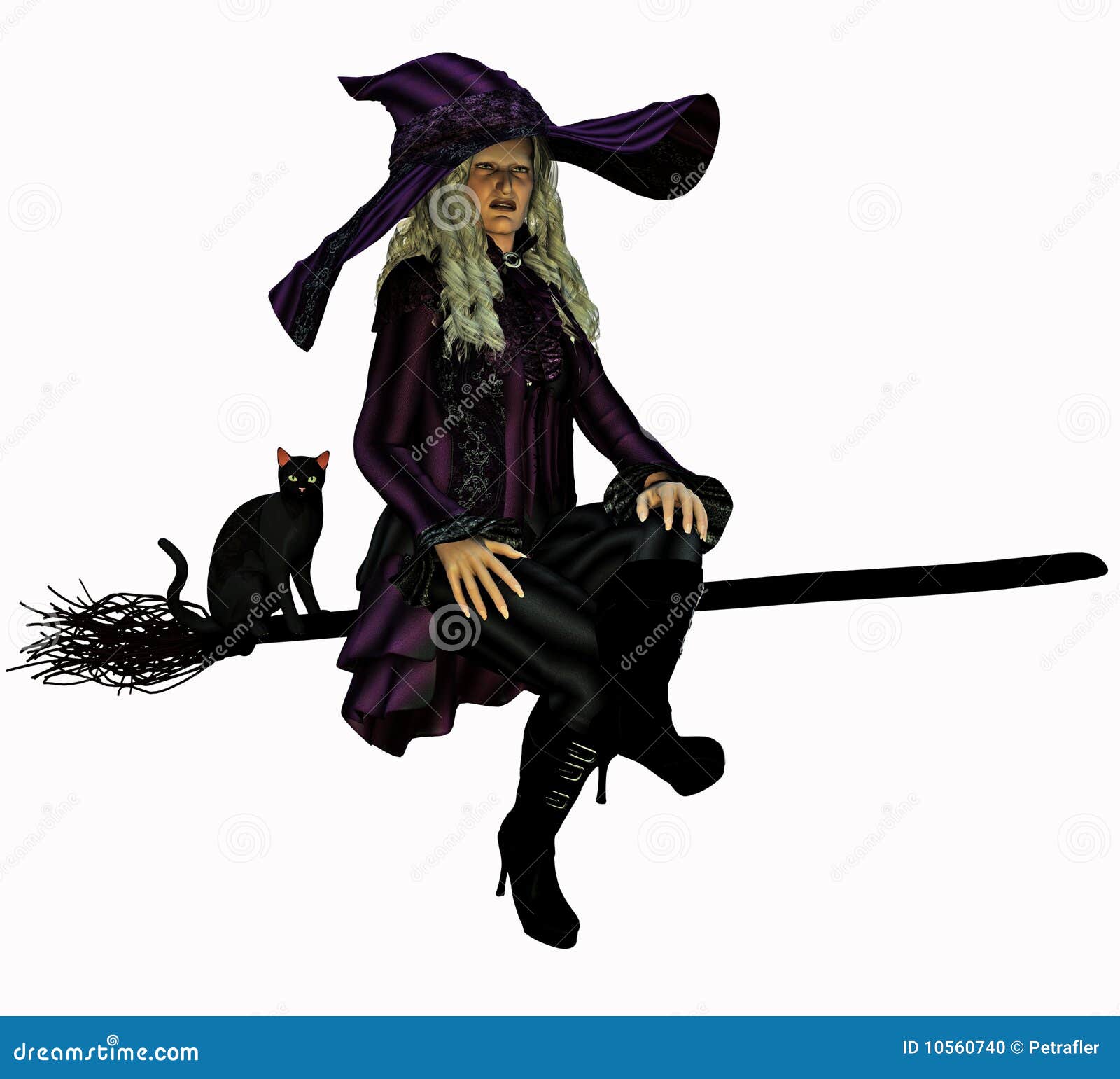 Witch on her broomstick stock illustration. Illustration of spooky