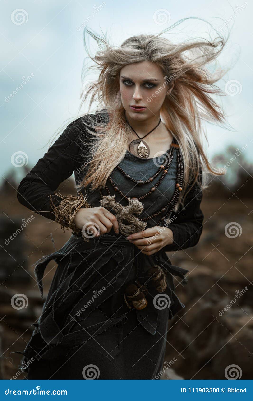 Witch in a Long Black Dress Stock Photo - Image of devilworship ...