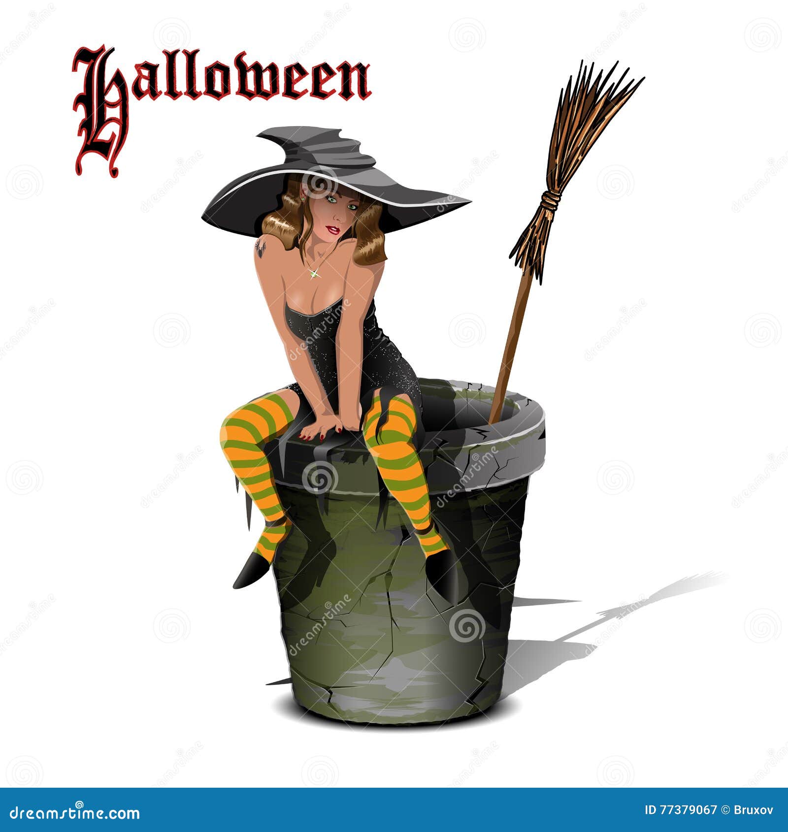 Witch on a Mortar stock vector. Illustration of vector - 77379067, image size:1600x1690